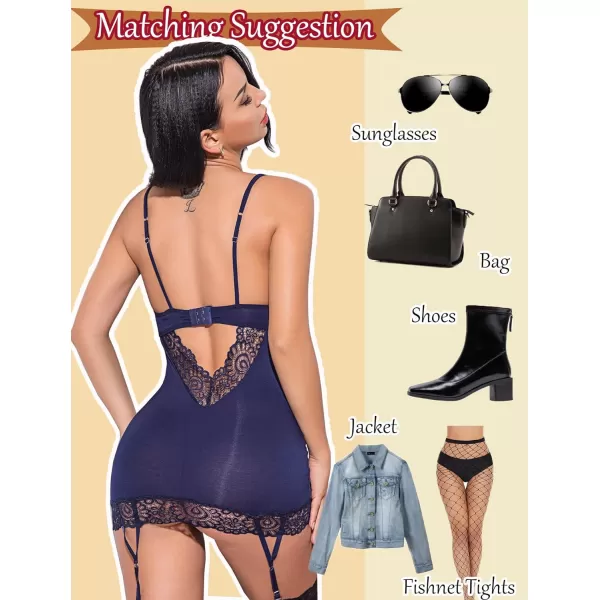Avidlove Women Lingerie Teddy Bodysuit with Garter Belt Lace Babydoll Full Slips No Stockings1 Blue