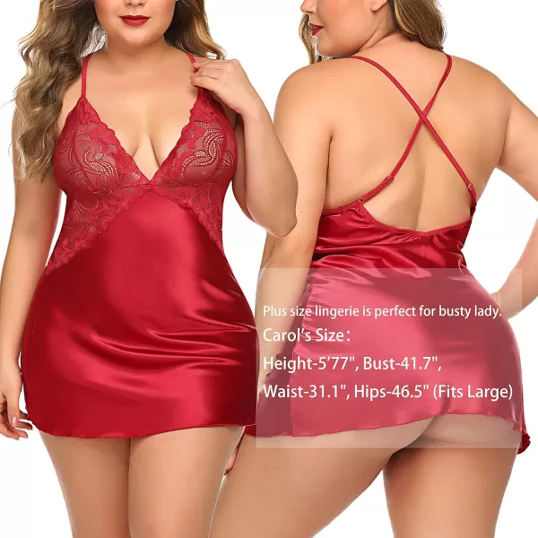 Avidlove Women Lingerie V Neck Nightwear Satin Sleepwear Lace Chemise Mini TeddyA Red