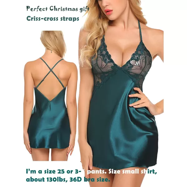 Avidlove Women Lingerie V Neck Nightwear Satin Sleepwear Lace Chemise Mini TeddyB Dark Green