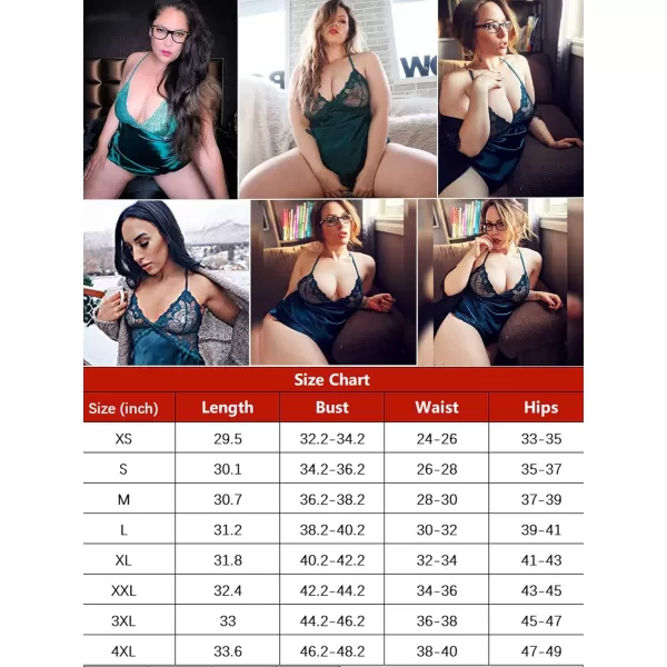 Avidlove Women Lingerie V Neck Nightwear Satin Sleepwear Lace Chemise Mini TeddyB Dark Green