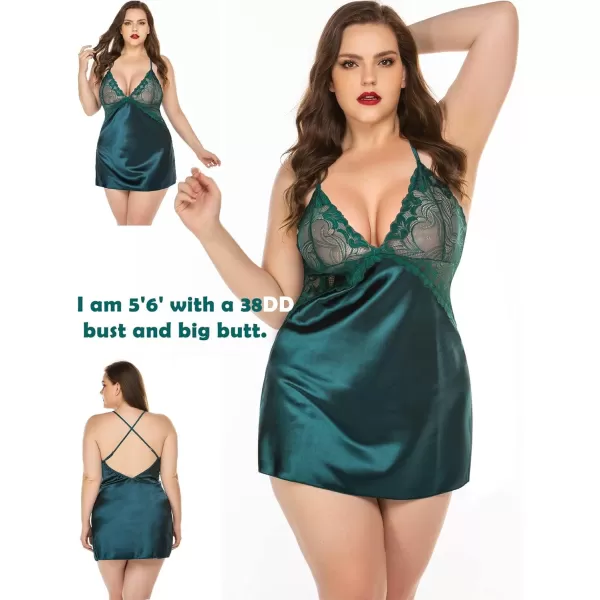 Avidlove Women Lingerie V Neck Nightwear Satin Sleepwear Lace Chemise Mini TeddyB Dark Green