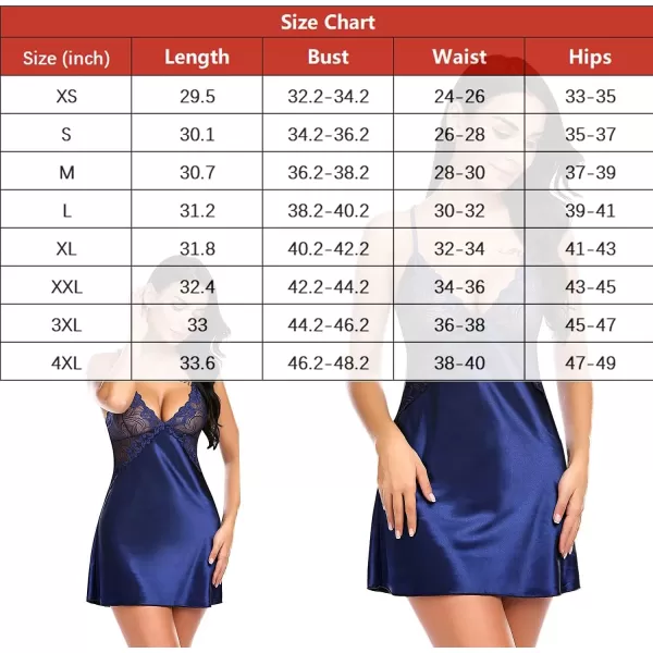 Avidlove Women Lingerie V Neck Nightwear Satin Sleepwear Lace Chemise Mini TeddyB Navy Blue