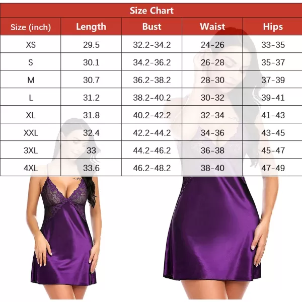 Avidlove Women Lingerie V Neck Nightwear Satin Sleepwear Lace Chemise Mini TeddyB Purple