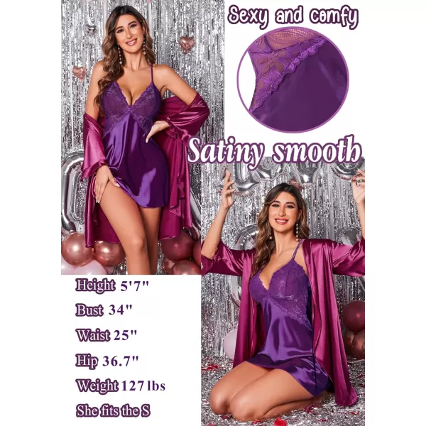 Avidlove Women Lingerie V Neck Nightwear Satin Sleepwear Lace Chemise Mini TeddyB Purple