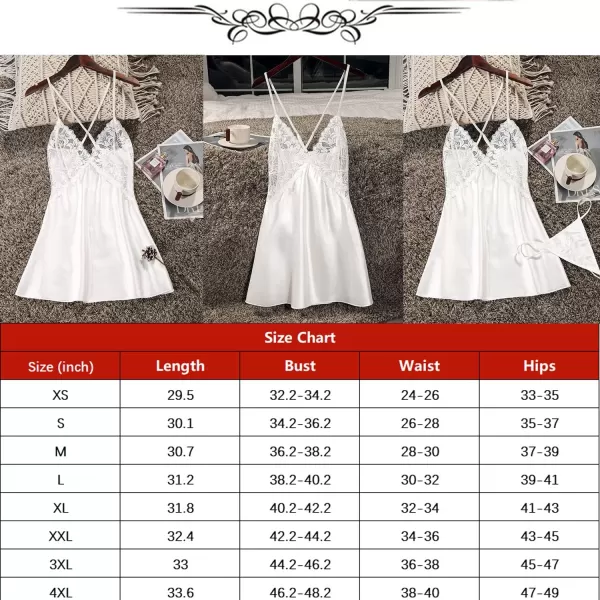 Avidlove Women Lingerie V Neck Nightwear Satin Sleepwear Lace Chemise Mini TeddyB White