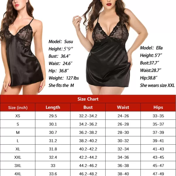 Avidlove Women Lingerie V Neck Nightwear Satin Sleepwear Lace Chemise Mini TeddyBlack