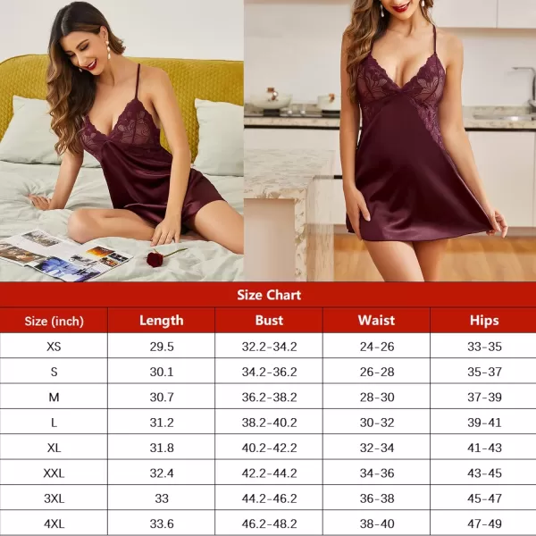 Avidlove Women Lingerie V Neck Nightwear Satin Sleepwear Lace Chemise Mini TeddyDark Red