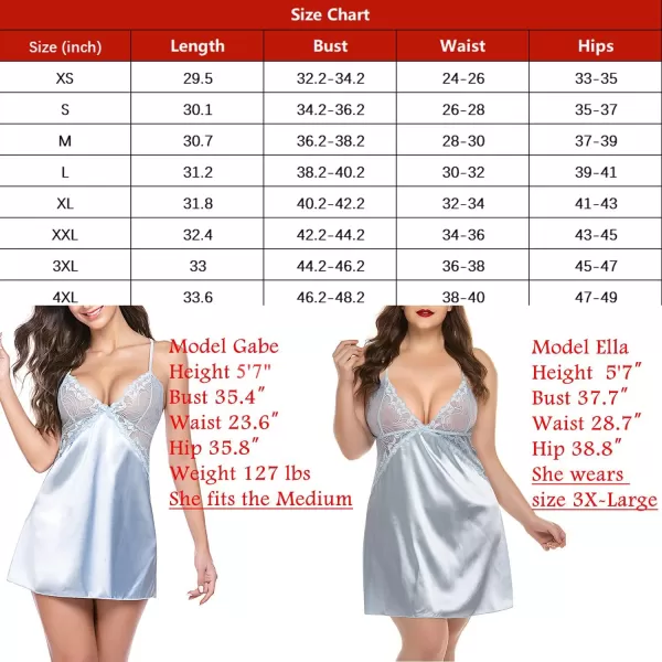 Avidlove Women Lingerie V Neck Nightwear Satin Sleepwear Lace Chemise Mini TeddyLight Blue