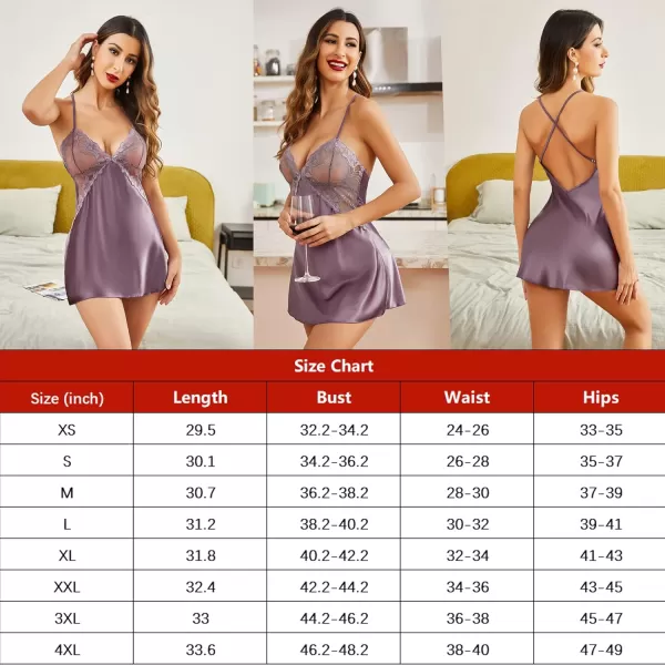 Avidlove Women Lingerie V Neck Nightwear Satin Sleepwear Lace Chemise Mini TeddyLilac