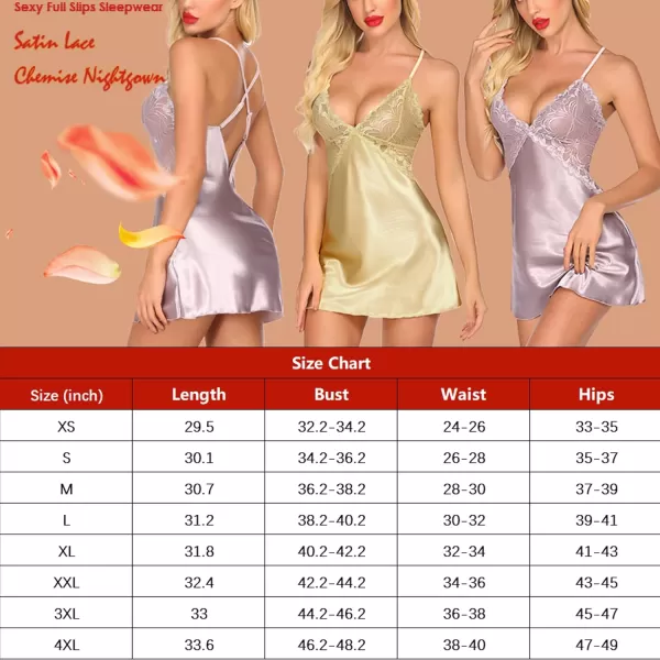 Avidlove Women Lingerie V Neck Nightwear Satin Sleepwear Lace Chemise Mini TeddyMauve