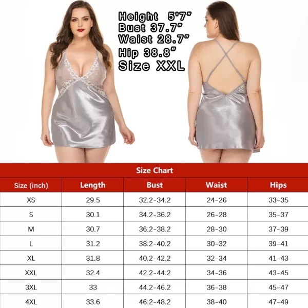 Avidlove Women Lingerie V Neck Nightwear Satin Sleepwear Lace Chemise Mini TeddyMisty Grey