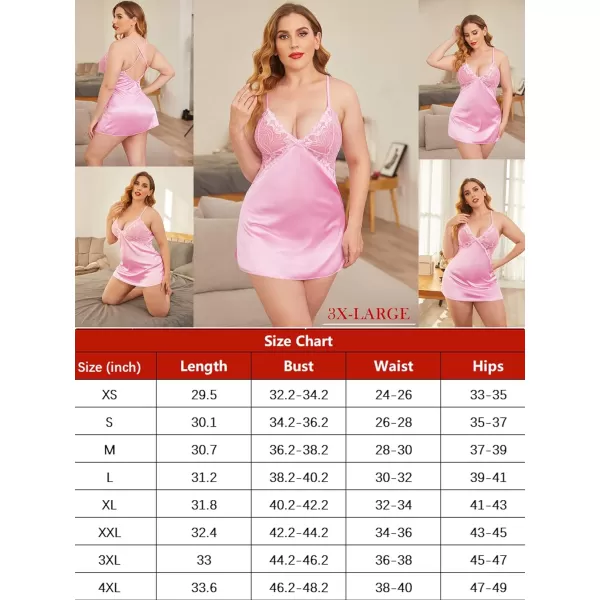 Avidlove Women Lingerie V Neck Nightwear Satin Sleepwear Lace Chemise Mini TeddyPink