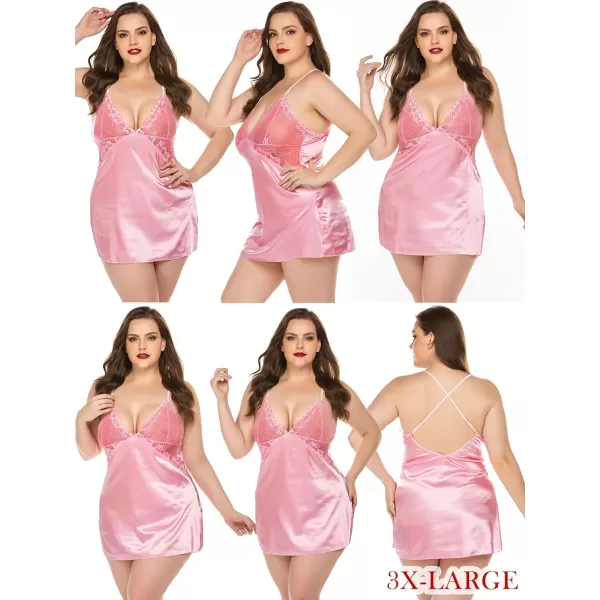 Avidlove Women Lingerie V Neck Nightwear Satin Sleepwear Lace Chemise Mini TeddyPink