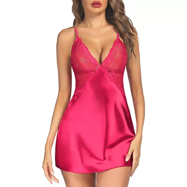 Avidlove Women Lingerie V Neck Nightwear Satin Sleepwear Lace Chemise Mini TeddyPinkish Red