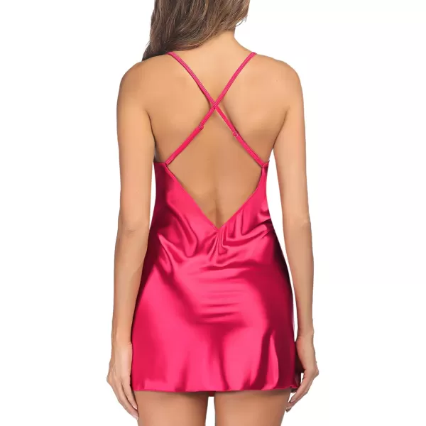 Avidlove Women Lingerie V Neck Nightwear Satin Sleepwear Lace Chemise Mini TeddyPinkish Red