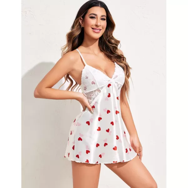 Avidlove Women Lingerie V Neck Nightwear Satin Sleepwear Lace Chemise Mini TeddyRed Heart