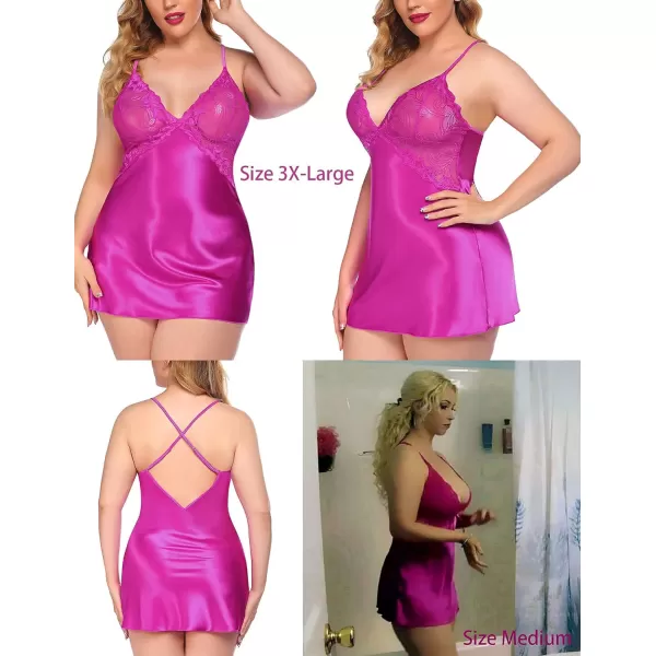 Avidlove Women Lingerie V Neck Nightwear Satin Sleepwear Lace Chemise Mini TeddyRose Red