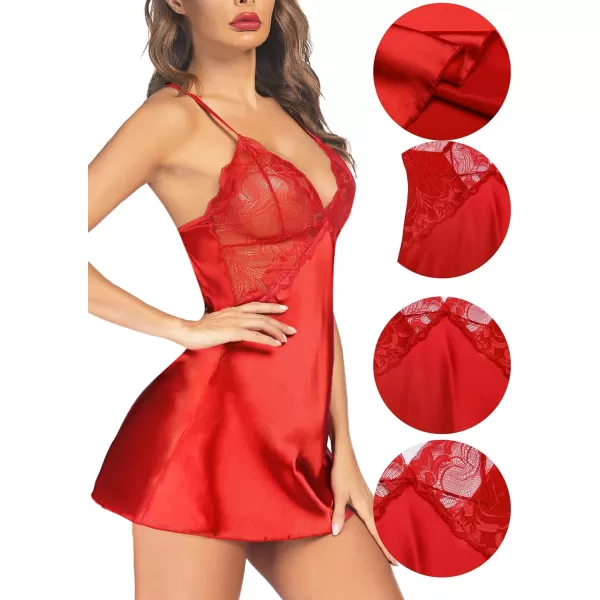 Avidlove Women Lingerie V Neck Nightwear Satin Sleepwear Lace Chemise Mini TeddyScarlet