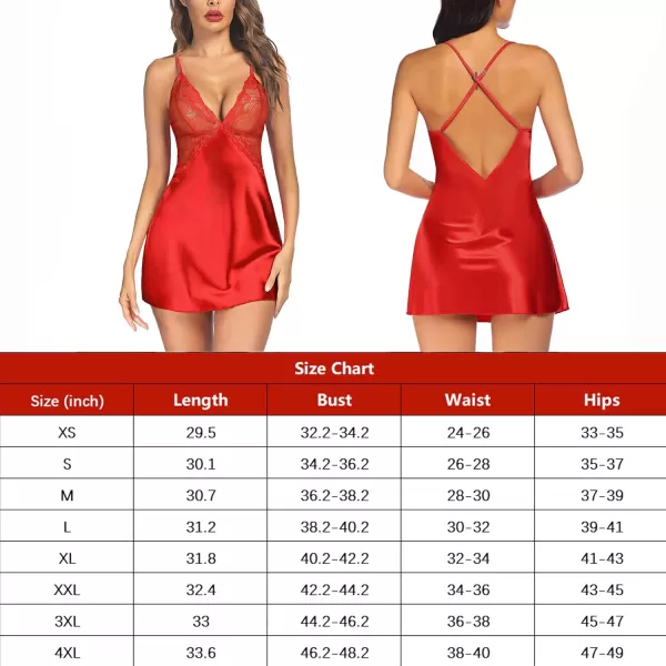 Avidlove Women Lingerie V Neck Nightwear Satin Sleepwear Lace Chemise Mini TeddyScarlet