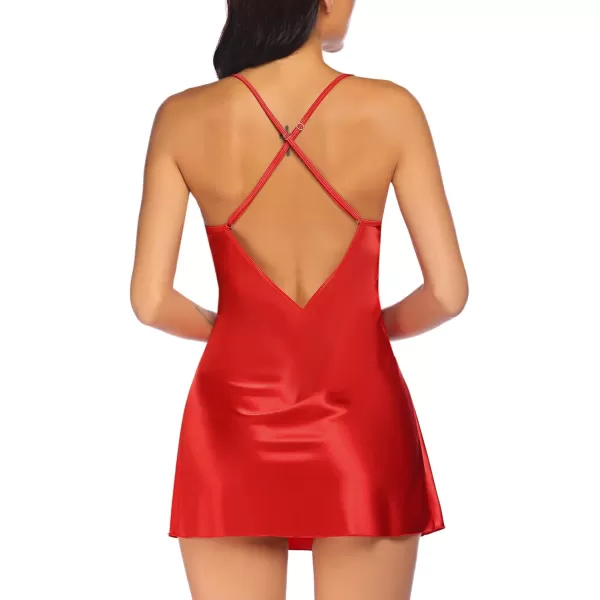 Avidlove Women Lingerie V Neck Nightwear Satin Sleepwear Lace Chemise Mini TeddyScarlet