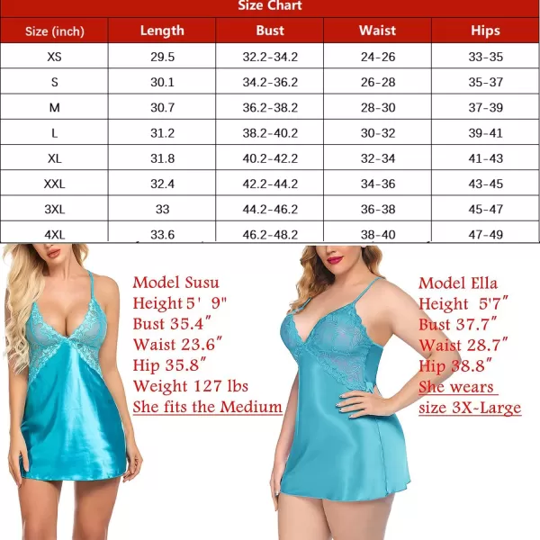 Avidlove Women Lingerie V Neck Nightwear Satin Sleepwear Lace Chemise Mini TeddySky Blue