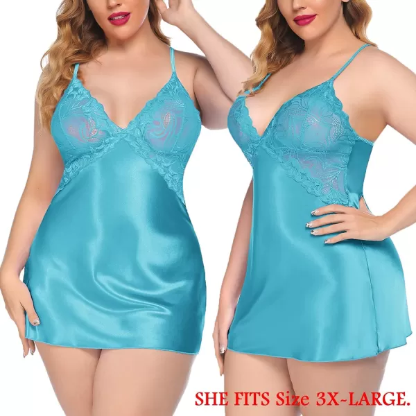 Avidlove Women Lingerie V Neck Nightwear Satin Sleepwear Lace Chemise Mini TeddySky Blue