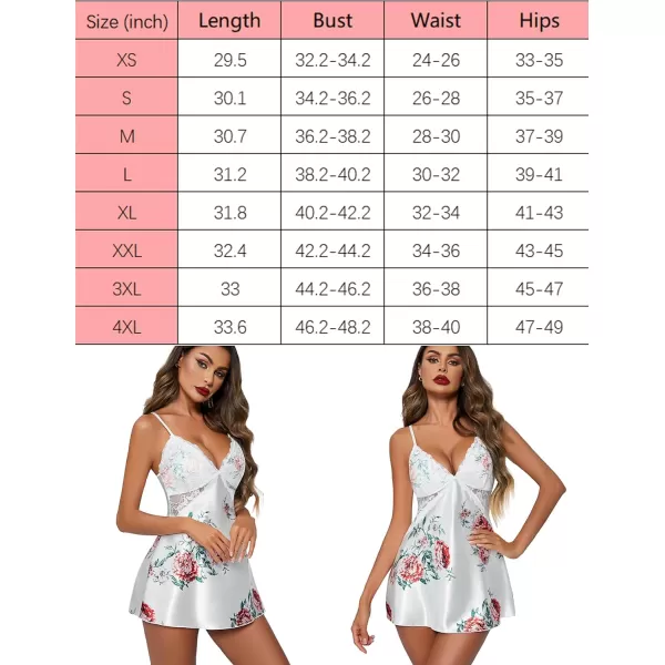 Avidlove Women Lingerie V Neck Nightwear Satin Sleepwear Lace Chemise Mini TeddyWhite Floral