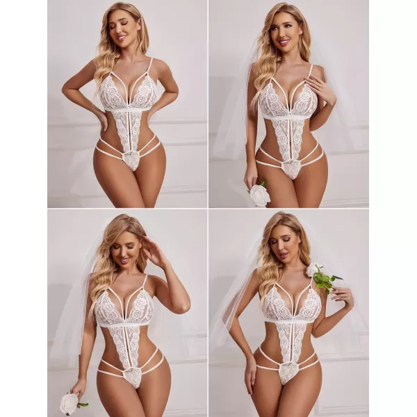 Avidlove Women One Piece Lingerie Deep V Lace Bodysuit Babydoll Teddy Underwear1 Awhite