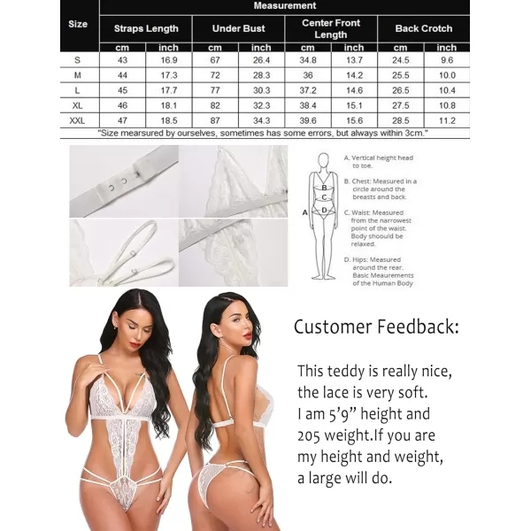 Avidlove Women One Piece Lingerie Deep V Lace Bodysuit Babydoll Teddy Underwear1 Awhite