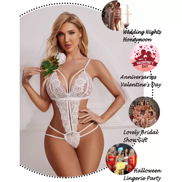 Avidlove Women One Piece Lingerie Deep V Lace Bodysuit Babydoll Teddy Underwear1 Awhite