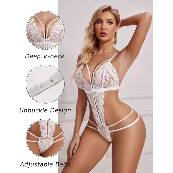 Avidlove Women One Piece Lingerie Deep V Lace Bodysuit Babydoll Teddy Underwear1 Awhite