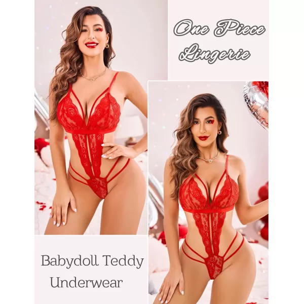 Avidlove Women One Piece Lingerie Deep V Lace Bodysuit Babydoll Teddy Underwear1 Red