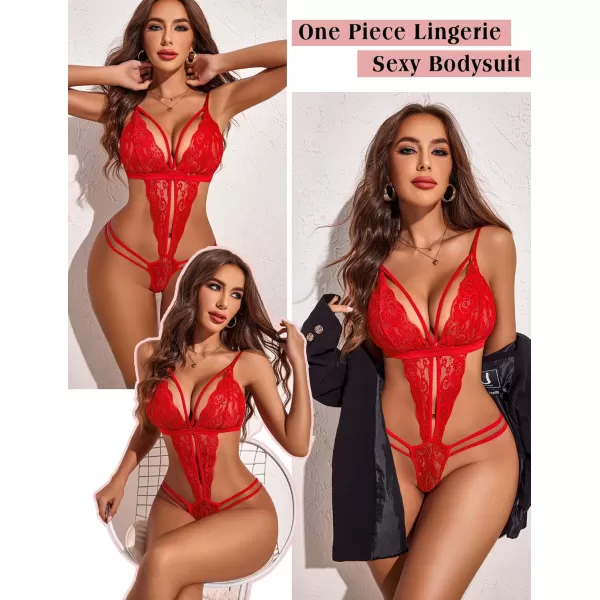 Avidlove Women One Piece Lingerie Deep V Lace Bodysuit Babydoll Teddy Underwear1 Red