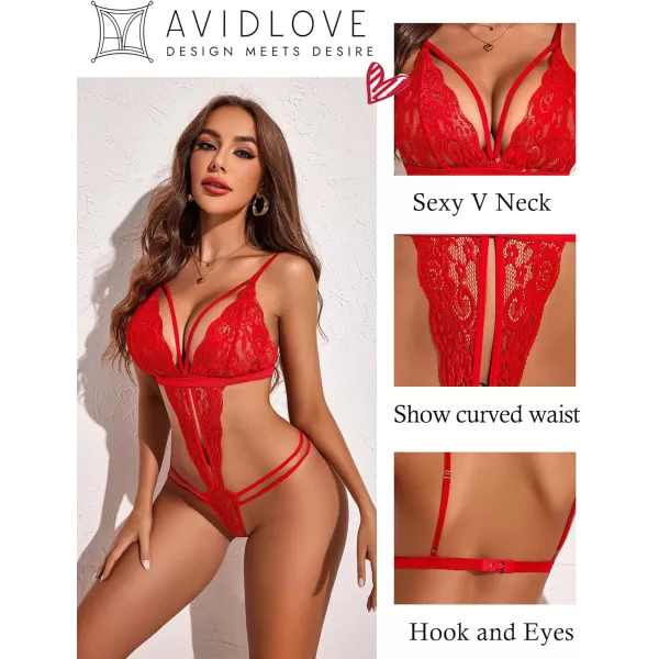 Avidlove Women One Piece Lingerie Deep V Lace Bodysuit Babydoll Teddy Underwear1 Red