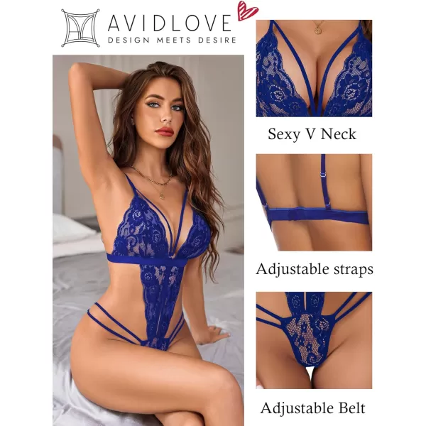 Avidlove Women One Piece Lingerie Deep V Lace Bodysuit Babydoll Teddy UnderwearBlue