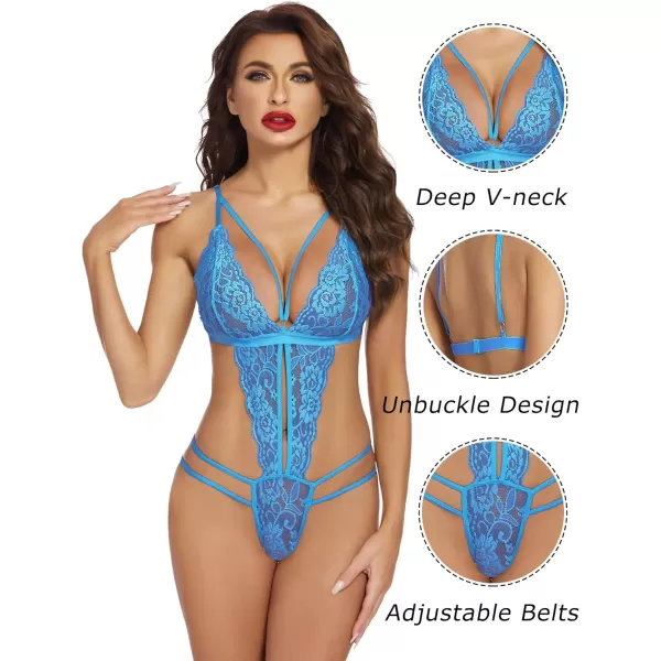 Avidlove Women One Piece Lingerie Deep V Lace Bodysuit Babydoll Teddy UnderwearDark Blue