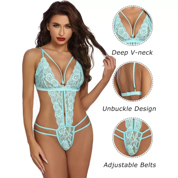 Avidlove Women One Piece Lingerie Deep V Lace Bodysuit Babydoll Teddy UnderwearLight Green