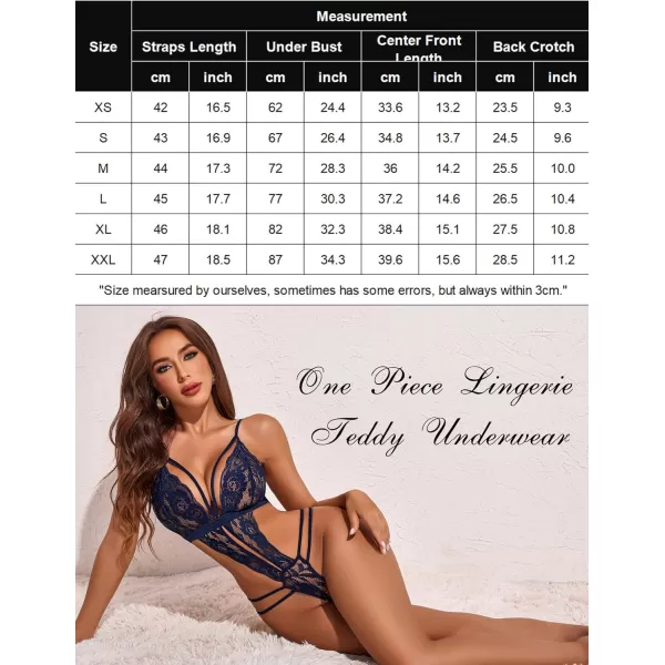 Avidlove Women One Piece Lingerie Deep V Lace Bodysuit Babydoll Teddy UnderwearNavy Blue