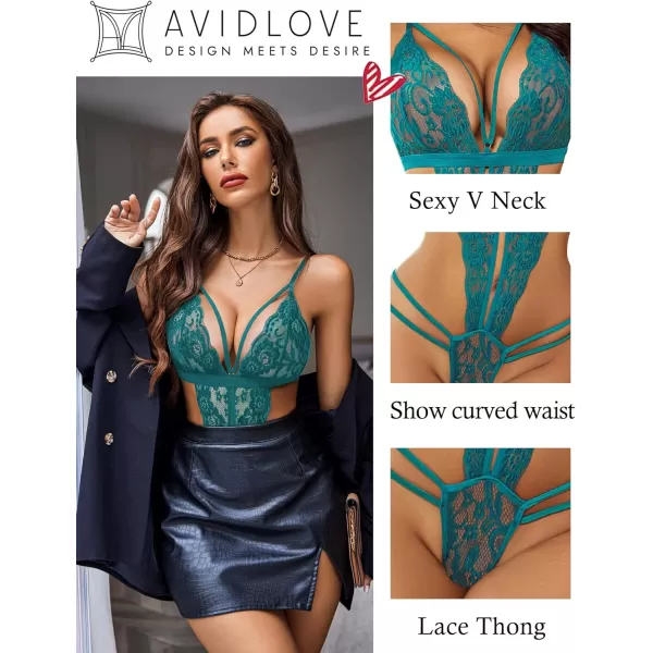 Avidlove Women One Piece Lingerie Deep V Lace Bodysuit Babydoll Teddy UnderwearPeacock Blue