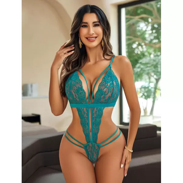 Avidlove Women One Piece Lingerie Deep V Lace Bodysuit Babydoll Teddy UnderwearPeacock Blue