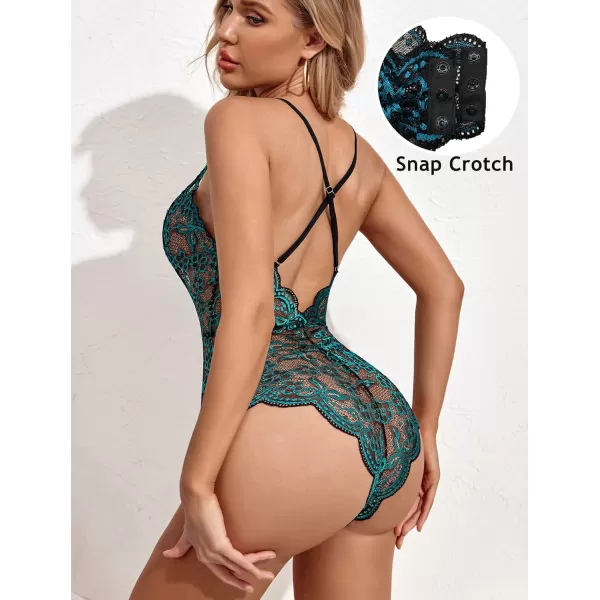 Avidlove Women One Piece Lingerie Deep V Teddy Sexy Lace BodysuitBlackampblue Green