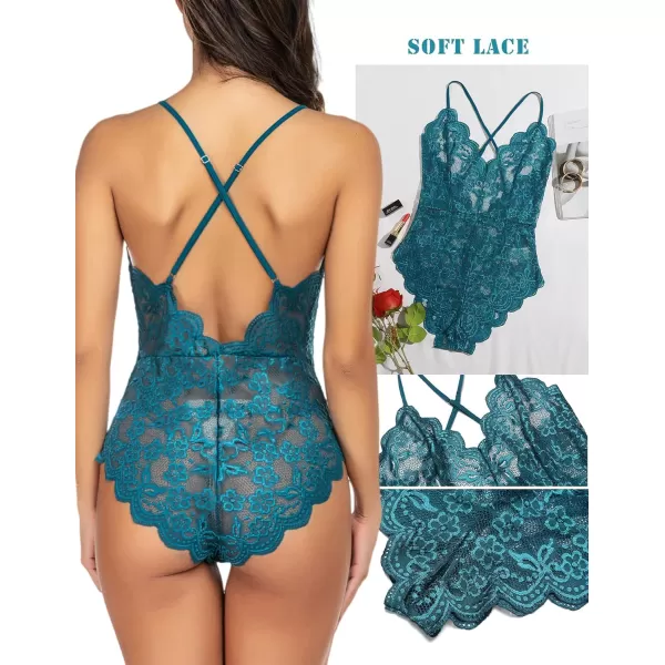 Avidlove Women One Piece Lingerie Deep V Teddy Sexy Lace BodysuitBlue Green