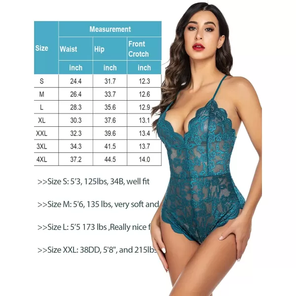 Avidlove Women One Piece Lingerie Deep V Teddy Sexy Lace BodysuitBlue Green