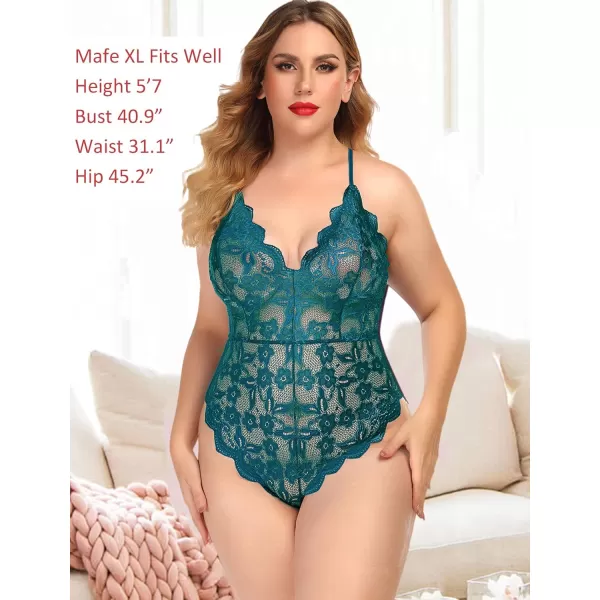 Avidlove Women One Piece Lingerie Deep V Teddy Sexy Lace BodysuitBlue Green