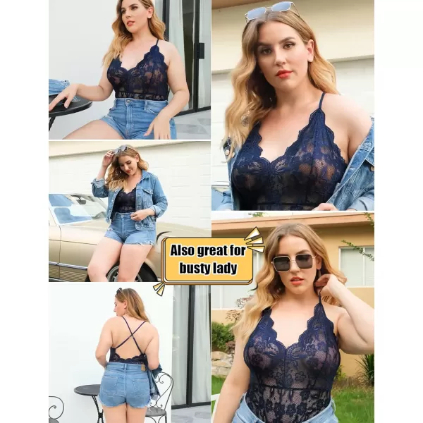 Avidlove Women One Piece Lingerie Deep V Teddy Sexy Lace BodysuitBnavy Blue