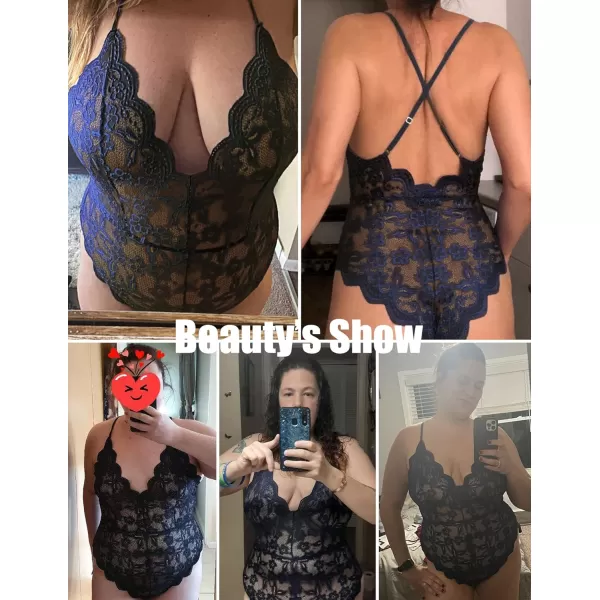 Avidlove Women One Piece Lingerie Deep V Teddy Sexy Lace BodysuitBnavy Blue