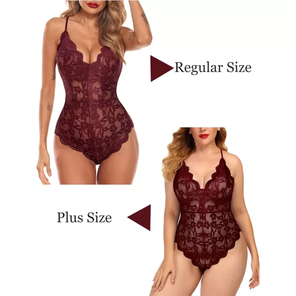 Avidlove Women One Piece Lingerie Deep V Teddy Sexy Lace BodysuitBurgundy Red