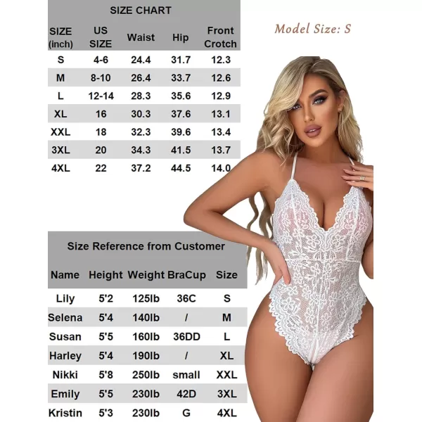 Avidlove Women One Piece Lingerie Deep V Teddy Sexy Lace BodysuitBwhite