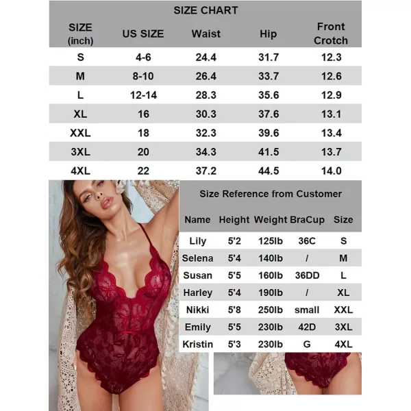 Avidlove Women One Piece Lingerie Deep V Teddy Sexy Lace BodysuitBwine Red