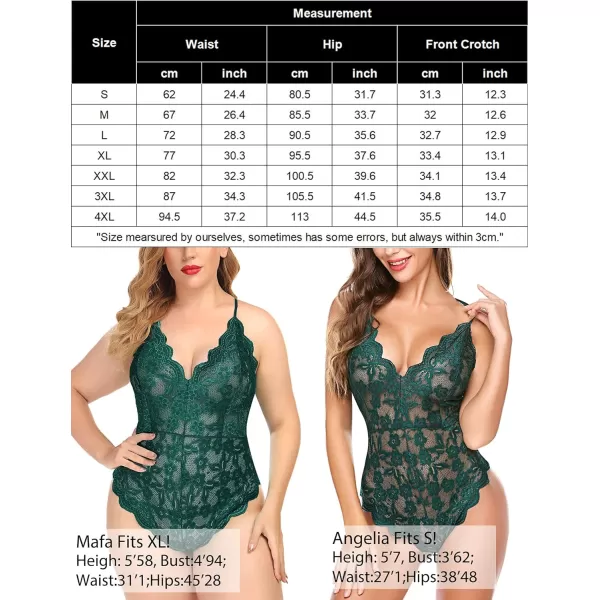 Avidlove Women One Piece Lingerie Deep V Teddy Sexy Lace BodysuitDark Green